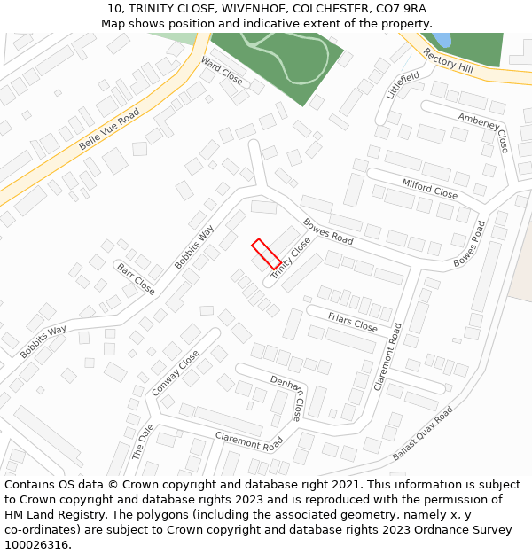 10, TRINITY CLOSE, WIVENHOE, COLCHESTER, CO7 9RA: Location map and indicative extent of plot