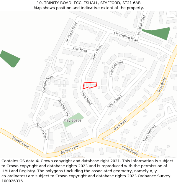 10, TRINITY ROAD, ECCLESHALL, STAFFORD, ST21 6AR: Location map and indicative extent of plot