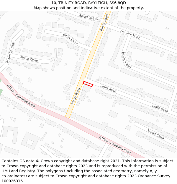 10, TRINITY ROAD, RAYLEIGH, SS6 8QD: Location map and indicative extent of plot