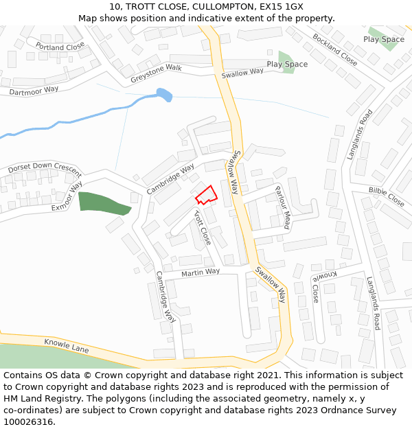 10, TROTT CLOSE, CULLOMPTON, EX15 1GX: Location map and indicative extent of plot