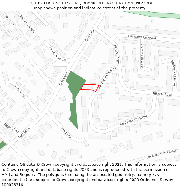 10, TROUTBECK CRESCENT, BRAMCOTE, NOTTINGHAM, NG9 3BP: Location map and indicative extent of plot