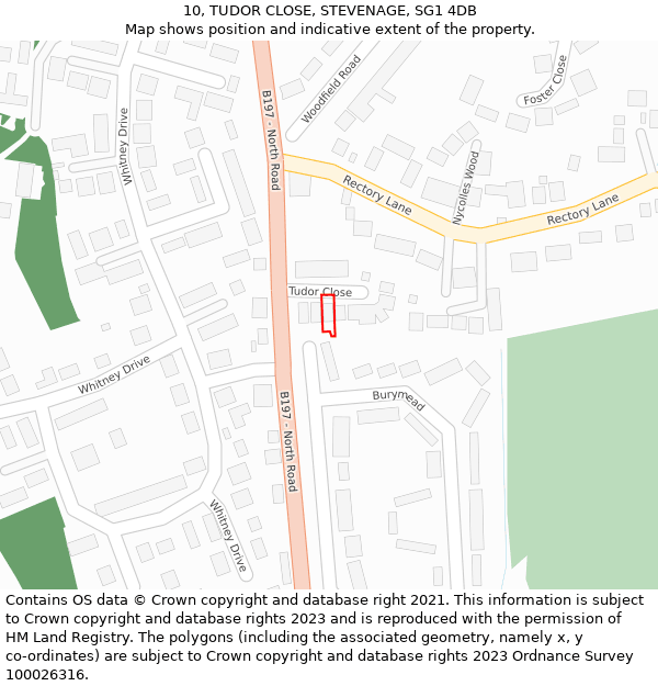 10, TUDOR CLOSE, STEVENAGE, SG1 4DB: Location map and indicative extent of plot