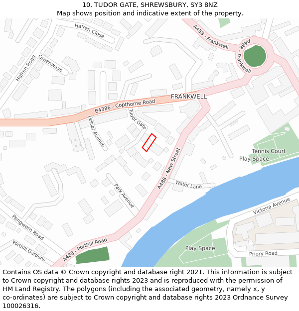 10, TUDOR GATE, SHREWSBURY, SY3 8NZ: Location map and indicative extent of plot