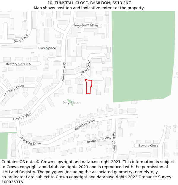 10, TUNSTALL CLOSE, BASILDON, SS13 2NZ: Location map and indicative extent of plot
