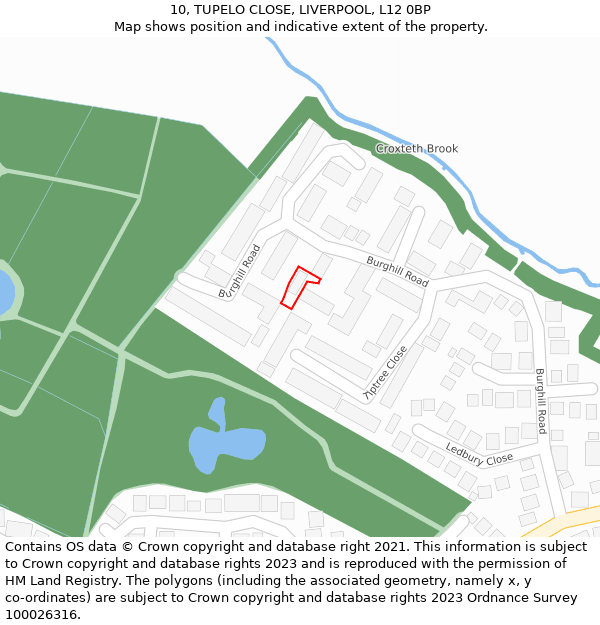 10, TUPELO CLOSE, LIVERPOOL, L12 0BP: Location map and indicative extent of plot