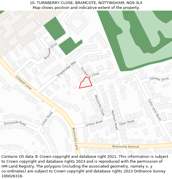 10, TURNBERRY CLOSE, BRAMCOTE, NOTTINGHAM, NG9 3LX: Location map and indicative extent of plot