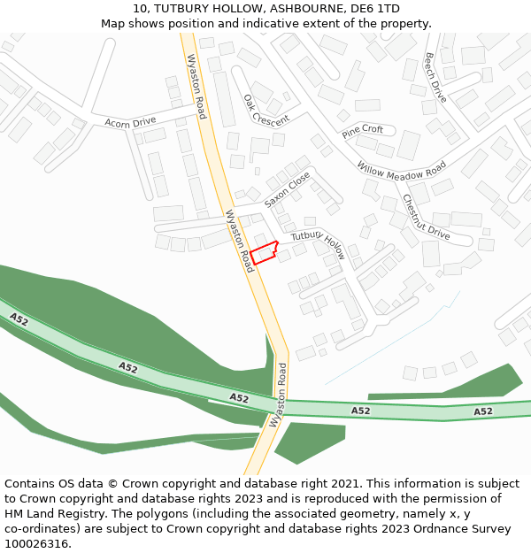 10, TUTBURY HOLLOW, ASHBOURNE, DE6 1TD: Location map and indicative extent of plot