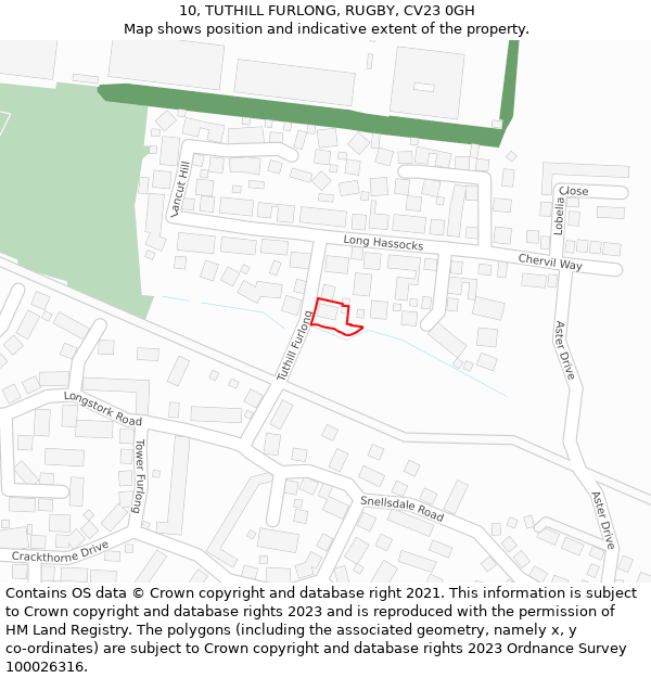 10, TUTHILL FURLONG, RUGBY, CV23 0GH: Location map and indicative extent of plot