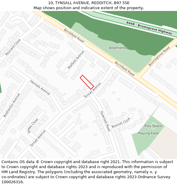 10, TYNSALL AVENUE, REDDITCH, B97 5SE: Location map and indicative extent of plot