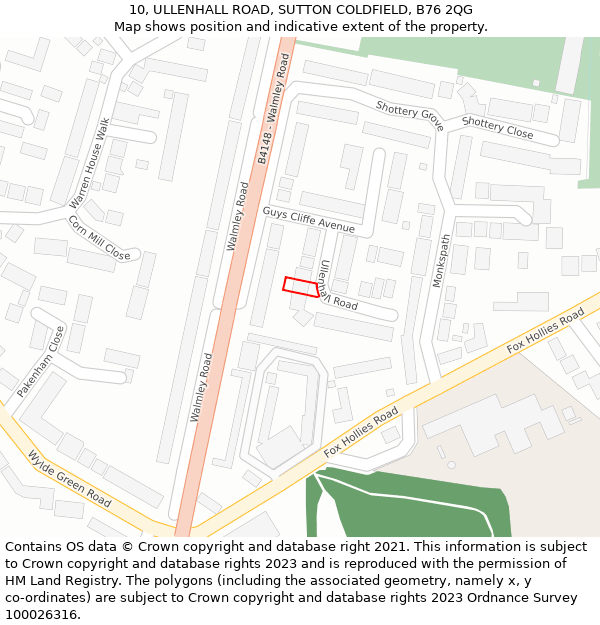 10, ULLENHALL ROAD, SUTTON COLDFIELD, B76 2QG: Location map and indicative extent of plot