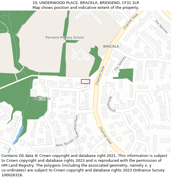 10, UNDERWOOD PLACE, BRACKLA, BRIDGEND, CF31 2LR: Location map and indicative extent of plot