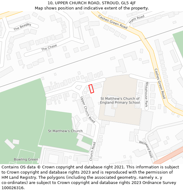 10, UPPER CHURCH ROAD, STROUD, GL5 4JF: Location map and indicative extent of plot