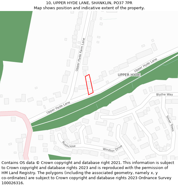 10, UPPER HYDE LANE, SHANKLIN, PO37 7PR: Location map and indicative extent of plot