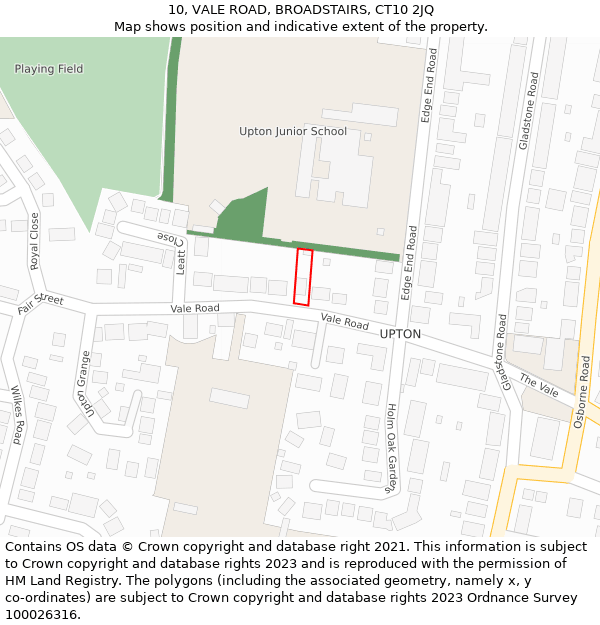 10, VALE ROAD, BROADSTAIRS, CT10 2JQ: Location map and indicative extent of plot
