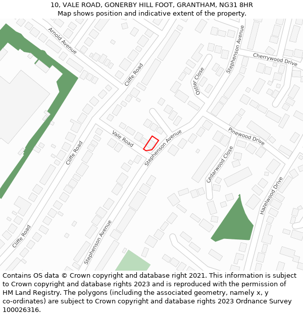 10, VALE ROAD, GONERBY HILL FOOT, GRANTHAM, NG31 8HR: Location map and indicative extent of plot