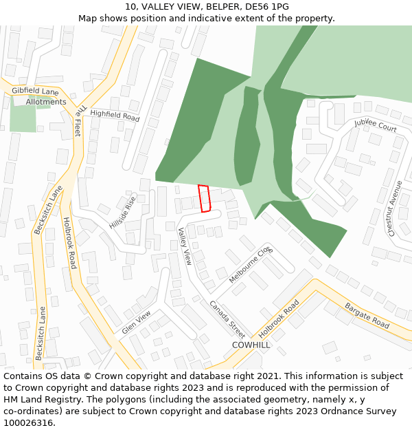 10, VALLEY VIEW, BELPER, DE56 1PG: Location map and indicative extent of plot