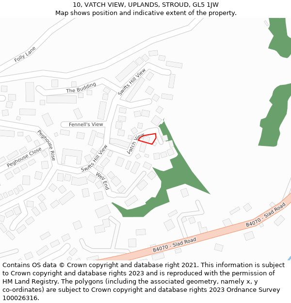 10, VATCH VIEW, UPLANDS, STROUD, GL5 1JW: Location map and indicative extent of plot