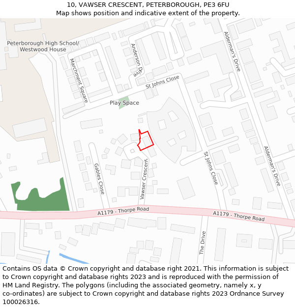 10, VAWSER CRESCENT, PETERBOROUGH, PE3 6FU: Location map and indicative extent of plot