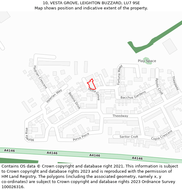 10, VESTA GROVE, LEIGHTON BUZZARD, LU7 9SE: Location map and indicative extent of plot