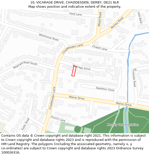 10, VICARAGE DRIVE, CHADDESDEN, DERBY, DE21 6LR: Location map and indicative extent of plot