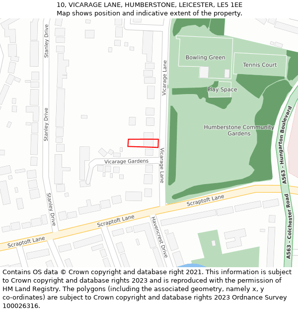 10, VICARAGE LANE, HUMBERSTONE, LEICESTER, LE5 1EE: Location map and indicative extent of plot