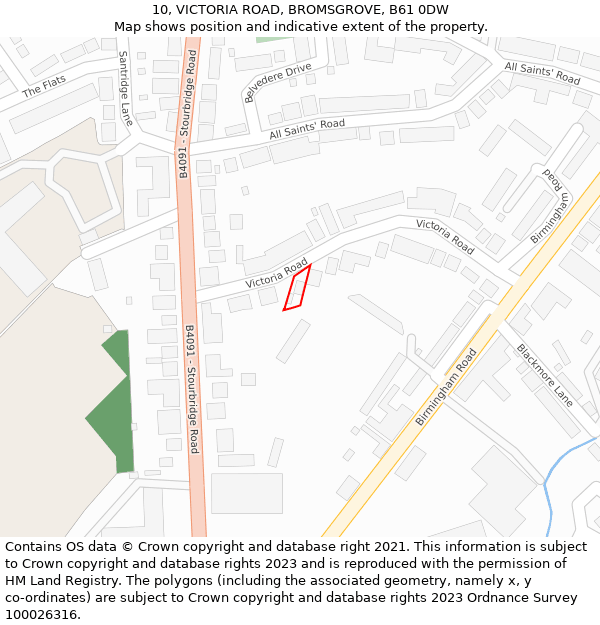10, VICTORIA ROAD, BROMSGROVE, B61 0DW: Location map and indicative extent of plot