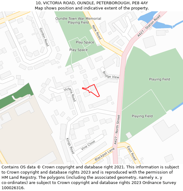10, VICTORIA ROAD, OUNDLE, PETERBOROUGH, PE8 4AY: Location map and indicative extent of plot