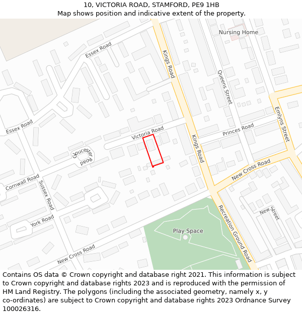 10, VICTORIA ROAD, STAMFORD, PE9 1HB: Location map and indicative extent of plot