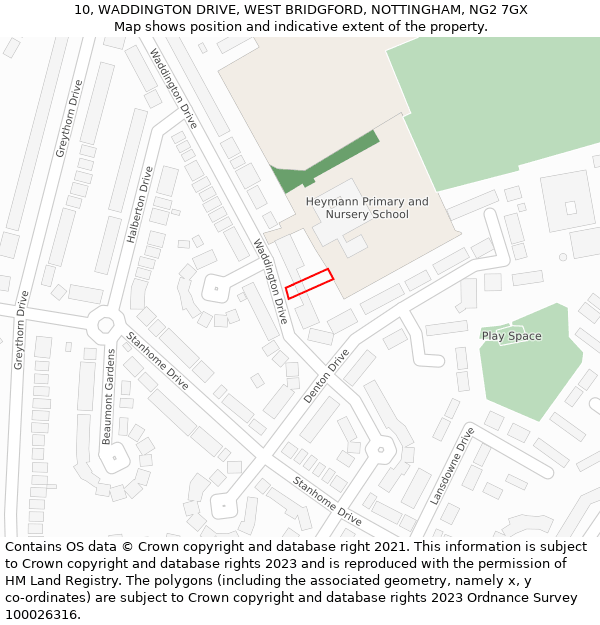 10, WADDINGTON DRIVE, WEST BRIDGFORD, NOTTINGHAM, NG2 7GX: Location map and indicative extent of plot