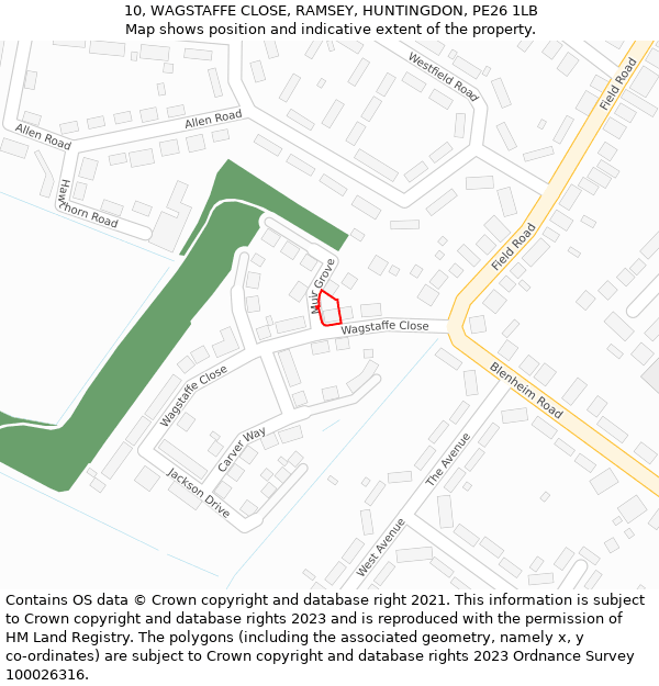 10, WAGSTAFFE CLOSE, RAMSEY, HUNTINGDON, PE26 1LB: Location map and indicative extent of plot