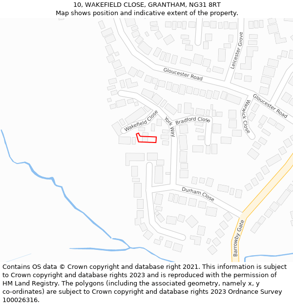 10, WAKEFIELD CLOSE, GRANTHAM, NG31 8RT: Location map and indicative extent of plot