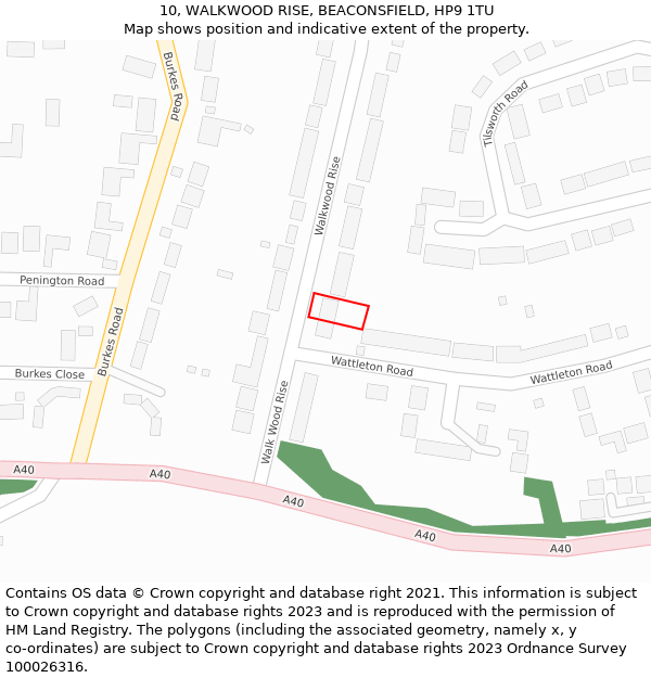 10, WALKWOOD RISE, BEACONSFIELD, HP9 1TU: Location map and indicative extent of plot