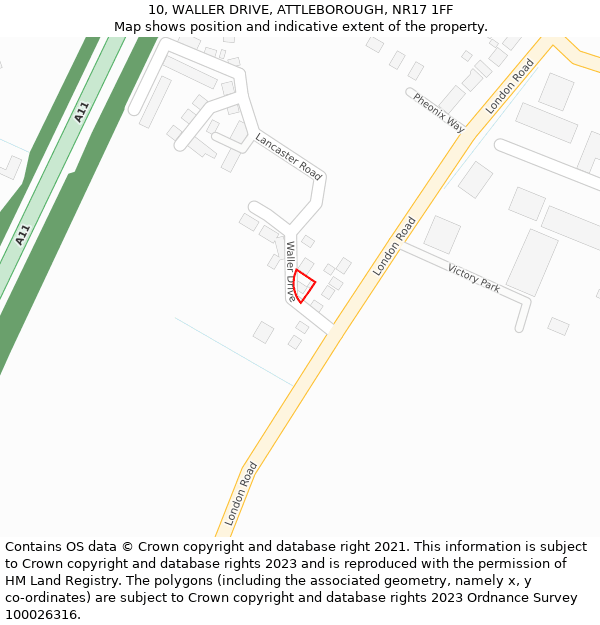 10, WALLER DRIVE, ATTLEBOROUGH, NR17 1FF: Location map and indicative extent of plot