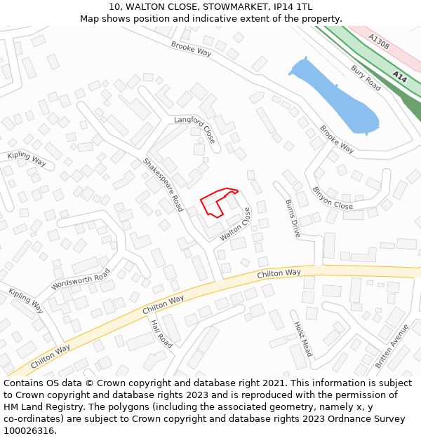 10, WALTON CLOSE, STOWMARKET, IP14 1TL: Location map and indicative extent of plot