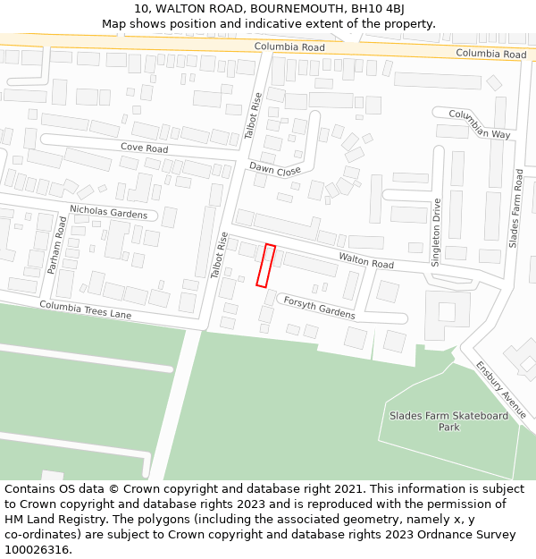 10, WALTON ROAD, BOURNEMOUTH, BH10 4BJ: Location map and indicative extent of plot