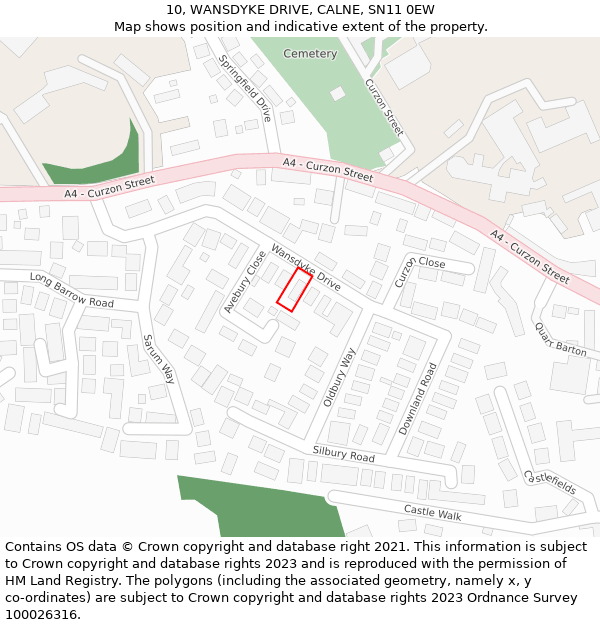 10, WANSDYKE DRIVE, CALNE, SN11 0EW: Location map and indicative extent of plot