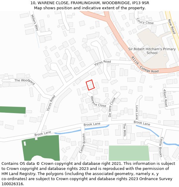 10, WARENE CLOSE, FRAMLINGHAM, WOODBRIDGE, IP13 9SR: Location map and indicative extent of plot