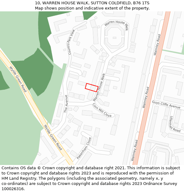 10, WARREN HOUSE WALK, SUTTON COLDFIELD, B76 1TS: Location map and indicative extent of plot