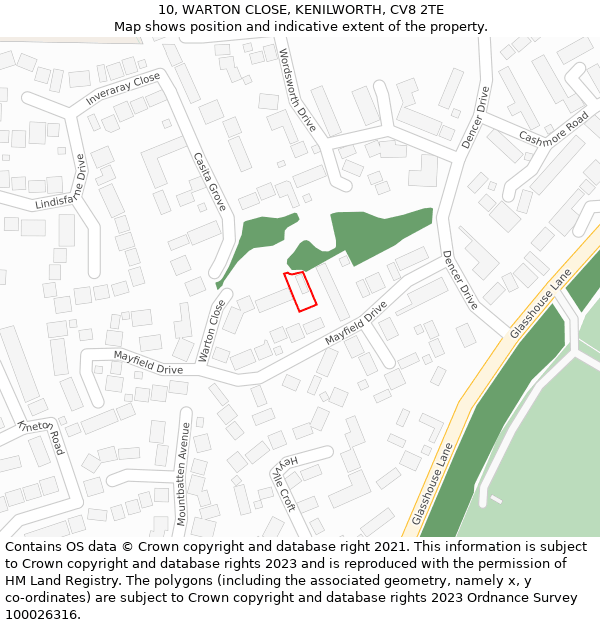 10, WARTON CLOSE, KENILWORTH, CV8 2TE: Location map and indicative extent of plot
