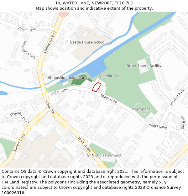 10, WATER LANE, NEWPORT, TF10 7LD: Location map and indicative extent of plot