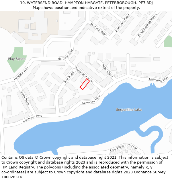 10, WATERSEND ROAD, HAMPTON HARGATE, PETERBOROUGH, PE7 8DJ: Location map and indicative extent of plot