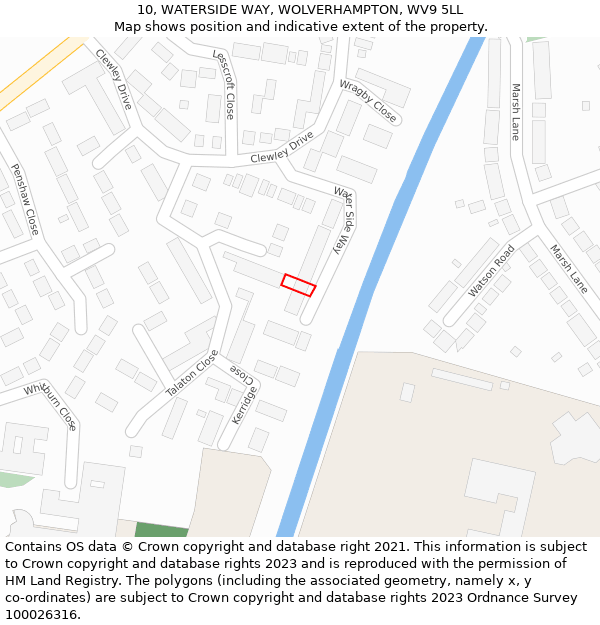 10, WATERSIDE WAY, WOLVERHAMPTON, WV9 5LL: Location map and indicative extent of plot