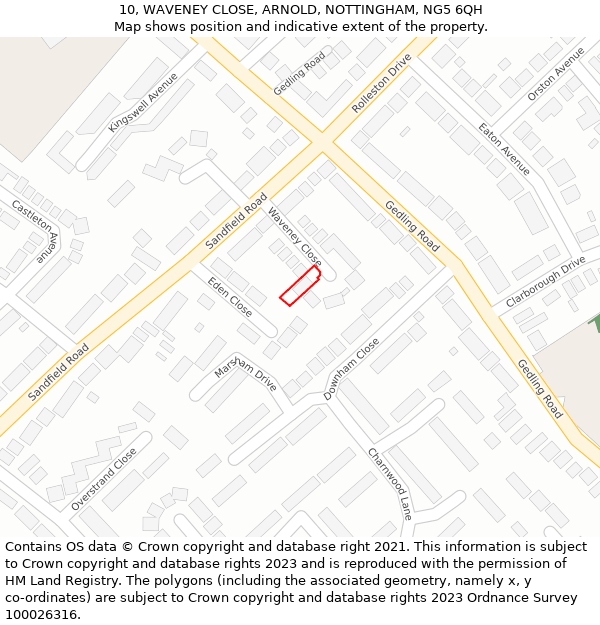 10, WAVENEY CLOSE, ARNOLD, NOTTINGHAM, NG5 6QH: Location map and indicative extent of plot