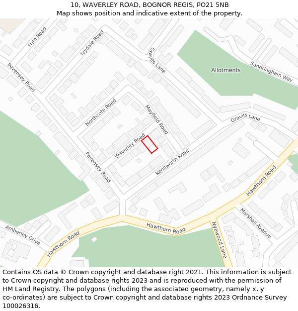 10, WAVERLEY ROAD, BOGNOR REGIS, PO21 5NB: Location map and indicative extent of plot