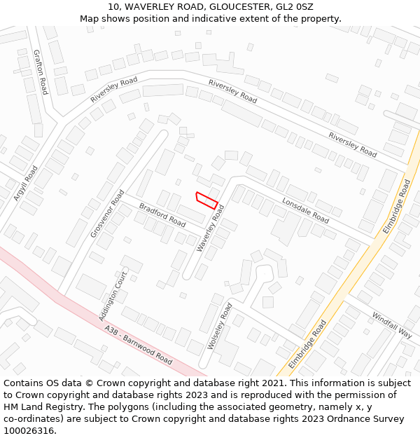 10, WAVERLEY ROAD, GLOUCESTER, GL2 0SZ: Location map and indicative extent of plot