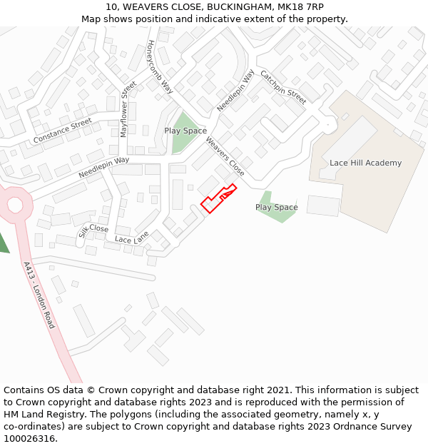 10, WEAVERS CLOSE, BUCKINGHAM, MK18 7RP: Location map and indicative extent of plot