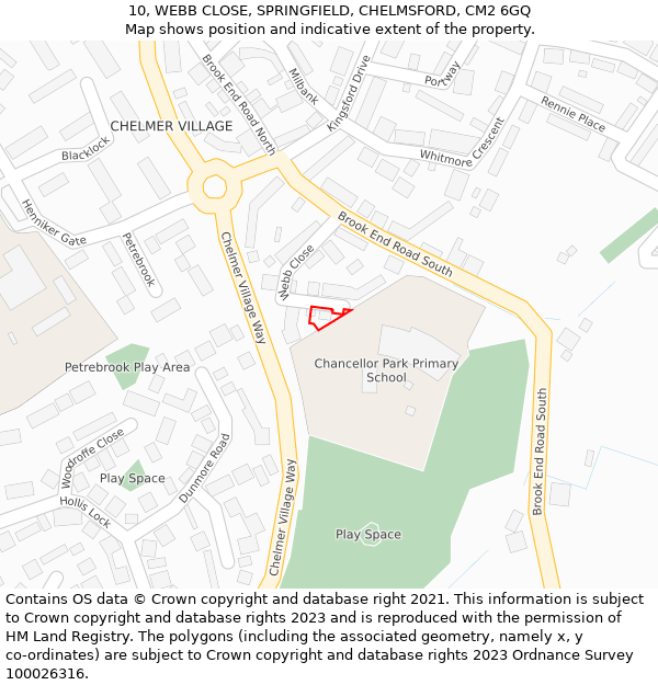 10, WEBB CLOSE, SPRINGFIELD, CHELMSFORD, CM2 6GQ: Location map and indicative extent of plot