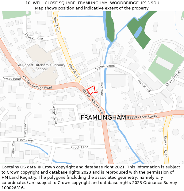 10, WELL CLOSE SQUARE, FRAMLINGHAM, WOODBRIDGE, IP13 9DU: Location map and indicative extent of plot