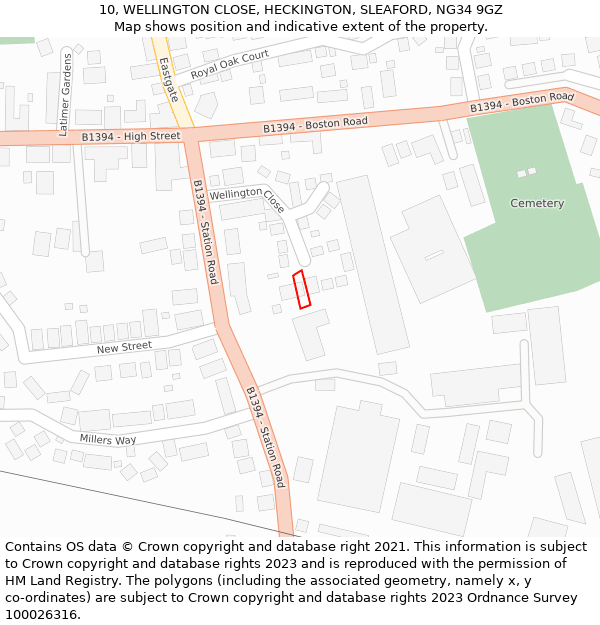 10, WELLINGTON CLOSE, HECKINGTON, SLEAFORD, NG34 9GZ: Location map and indicative extent of plot