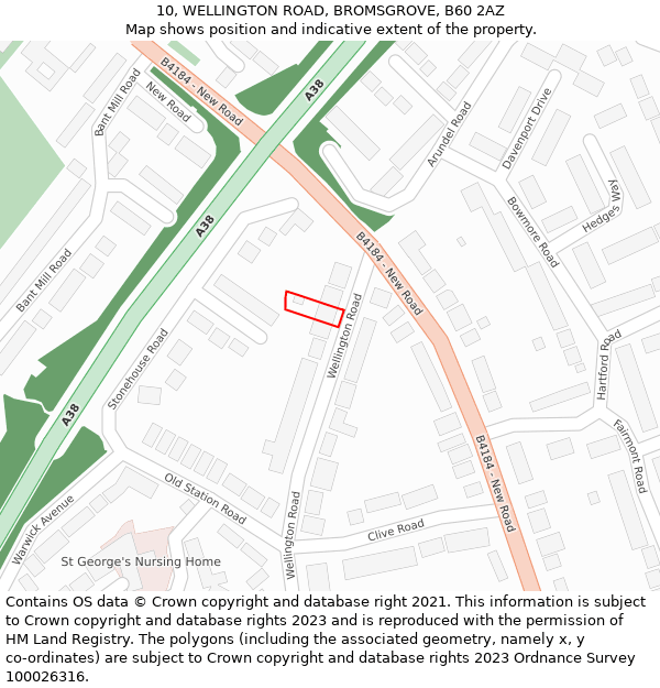 10, WELLINGTON ROAD, BROMSGROVE, B60 2AZ: Location map and indicative extent of plot